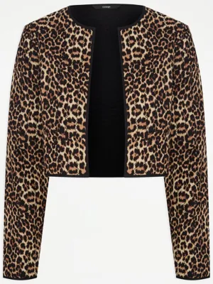 Tan Leopard Print Quilted Cropped Jacket | Women | George at ASDA