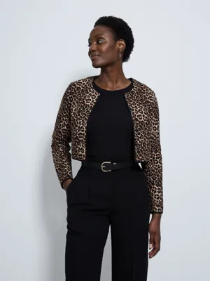 Tan Leopard Print Quilted Cropped Jacket | Women | George at ASDA