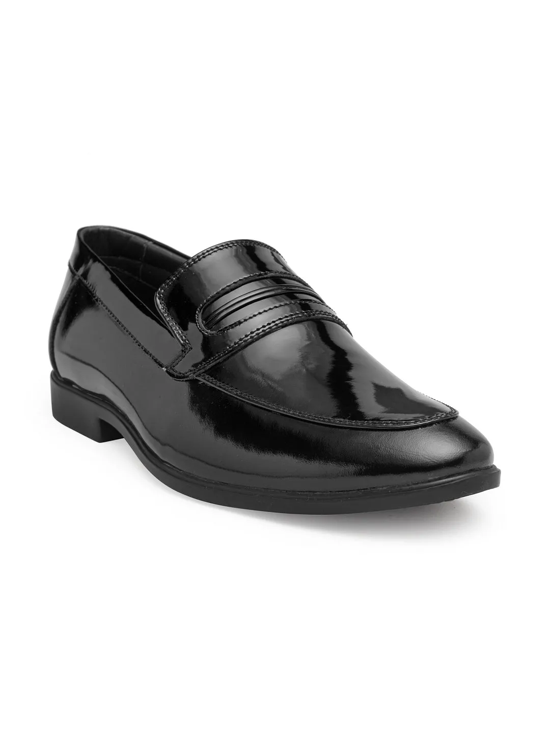 Teakwood Men Patent Leather Black Solid Slip-On/Formal Moccasin Shoes