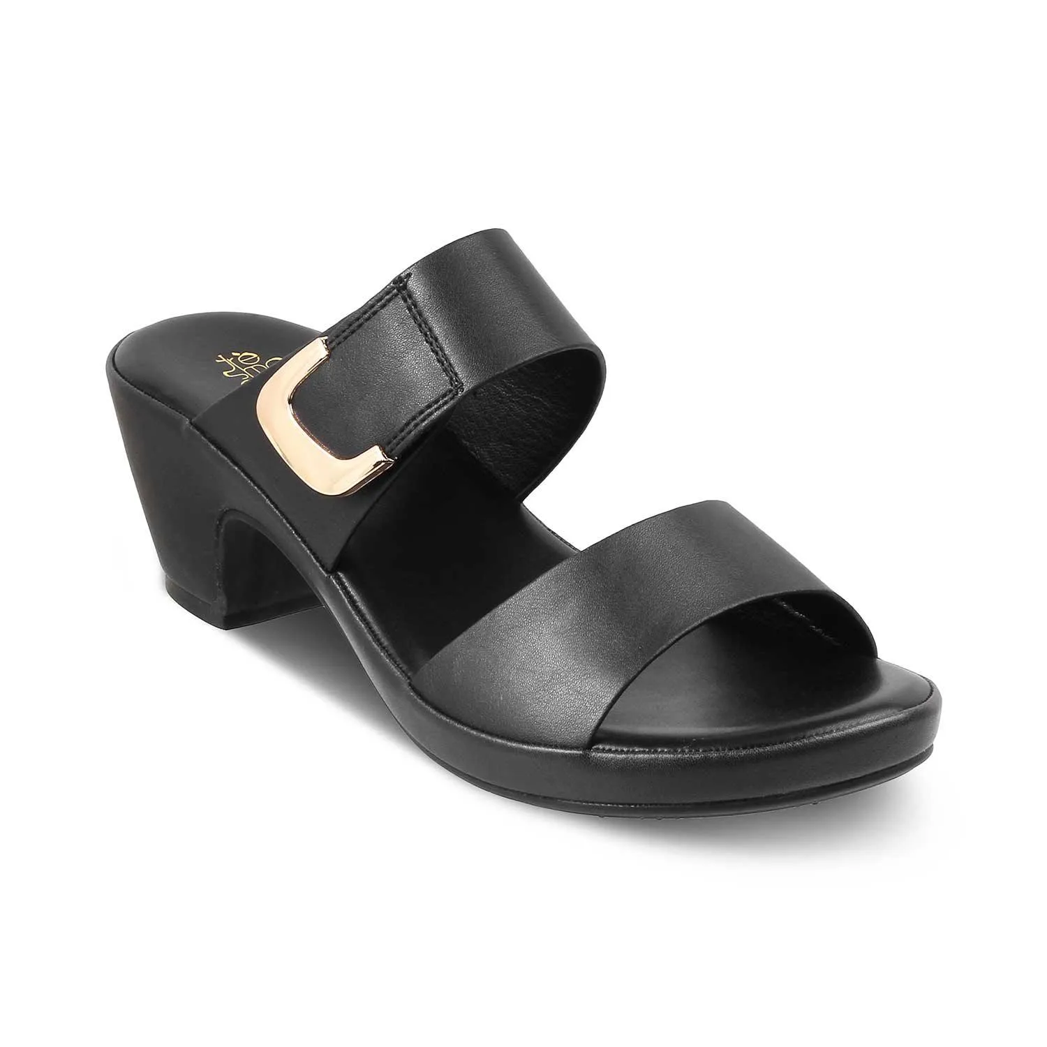 The Baza Black Women's Casual Block Heel Sandals Tresmode