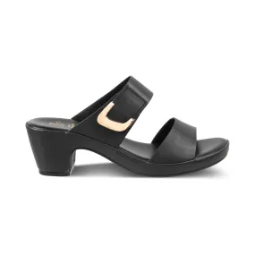 The Baza Black Women's Casual Block Heel Sandals Tresmode