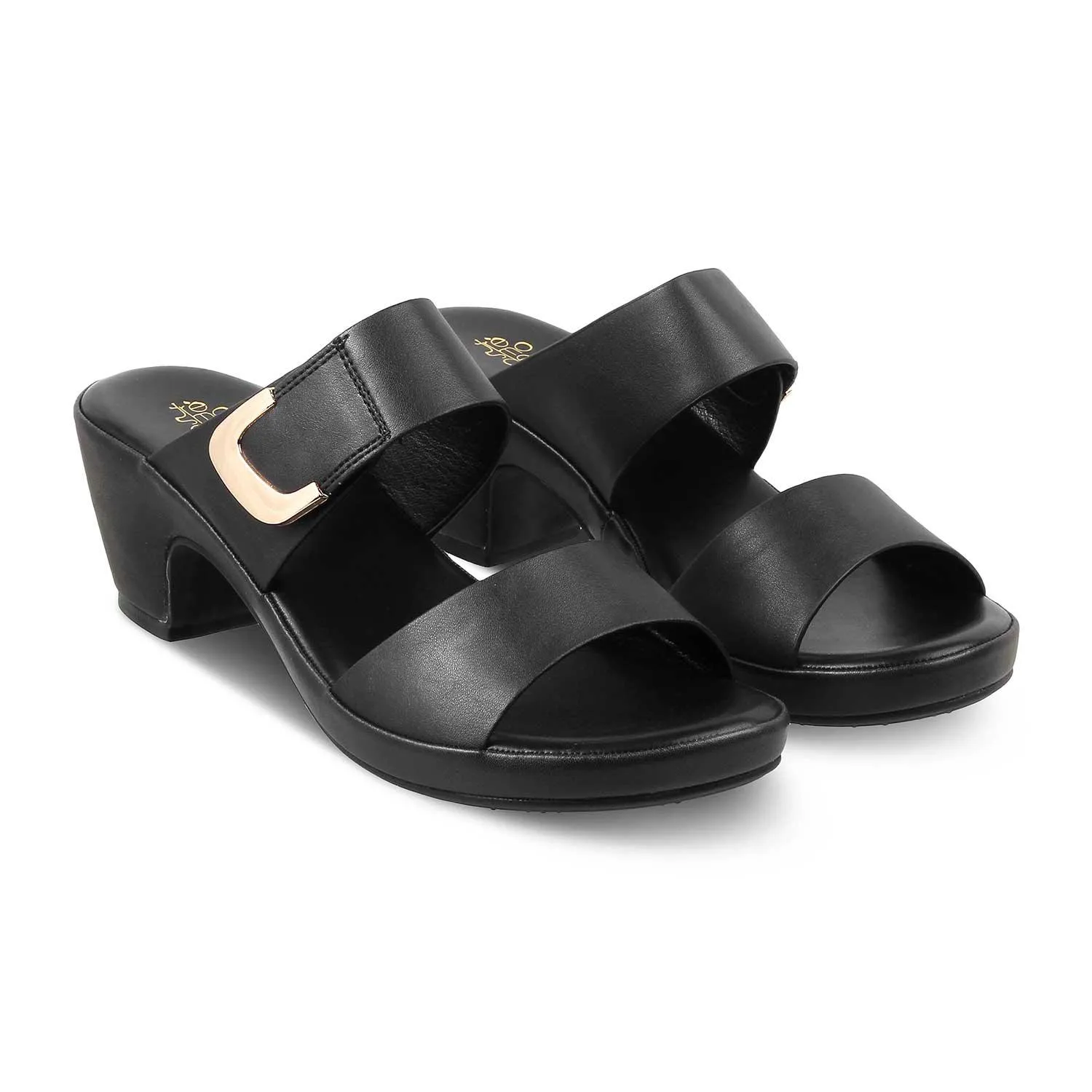 The Baza Black Women's Casual Block Heel Sandals Tresmode