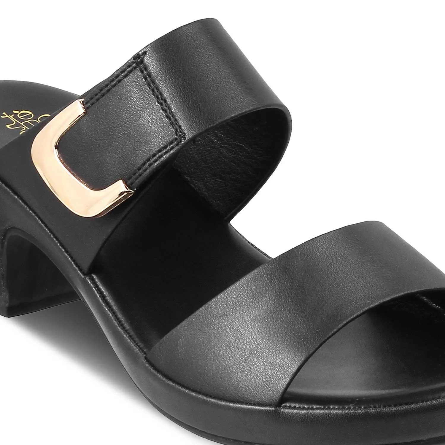 The Baza Black Women's Casual Block Heel Sandals Tresmode