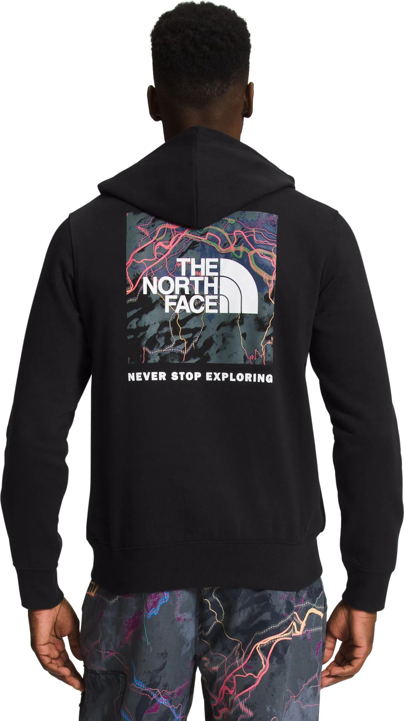 The North Face M Box Nse Pullover Hoodie TNF Black TNF Black Trail Glow Print