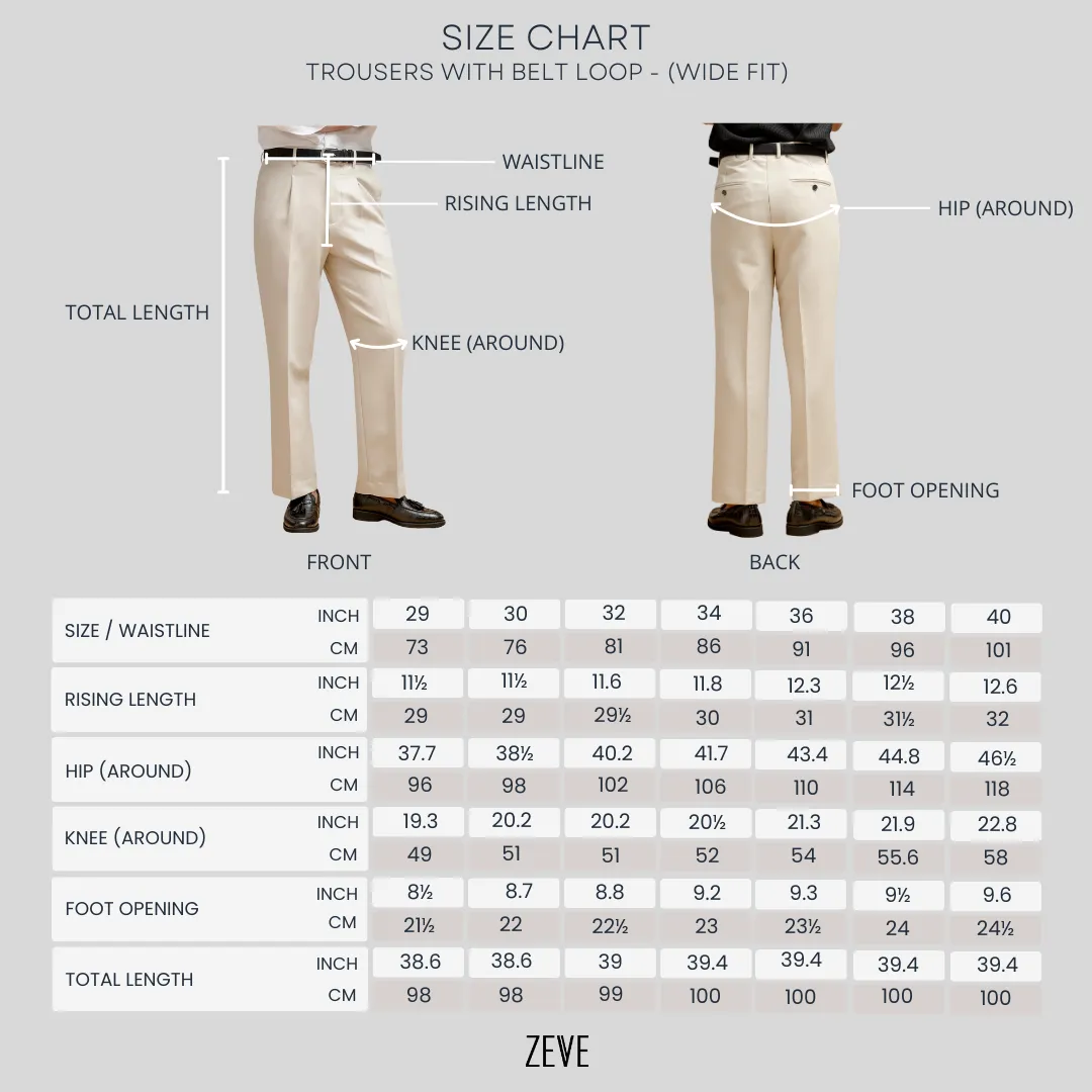 Trousers With Belt Loop - Sand White Plain (Wide Fit)