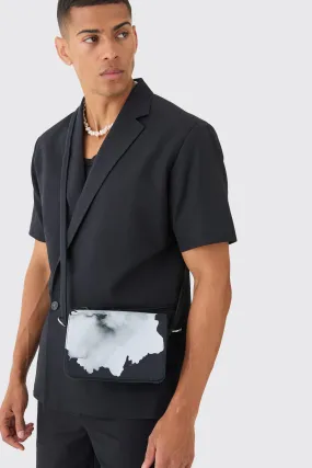 Twill Printed Shoulder Bag In Black | boohooMAN UK