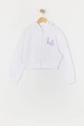 Urban Kids Girls LA Embroidered Zip-Up Fleece Hoodie