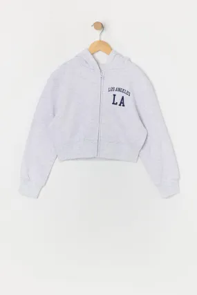 Urban Kids Girls Los Angeles Embroidered Zip-Up Fleece Hoodie