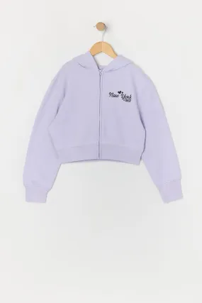 Urban Kids Girls New York Embroidered Zip-Up Fleece Hoodie