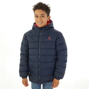 U.S. POLO ASSN. Boys Hooded Quilted Jacket Dark Sapphire Navy