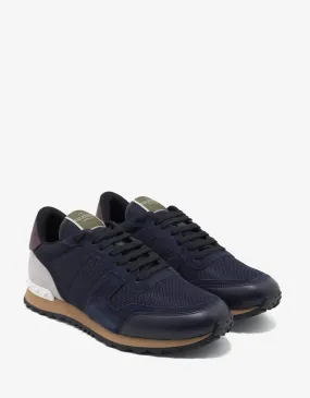 Valentino Garavani Navy Blue Nylon Mesh Rockrunner Trainers