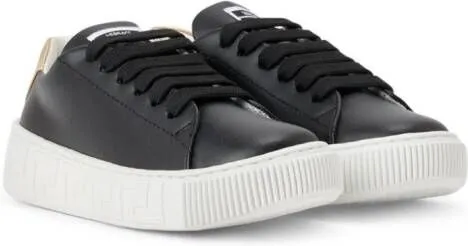 Versace Kids Greca-detail leather sneakers Black