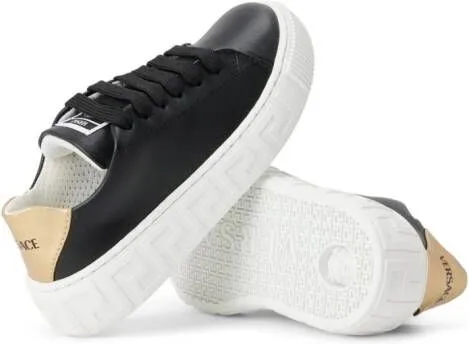 Versace Kids Greca-detail leather sneakers Black