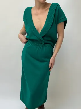 Vintage Emerald Knit Vest & Skirt Set