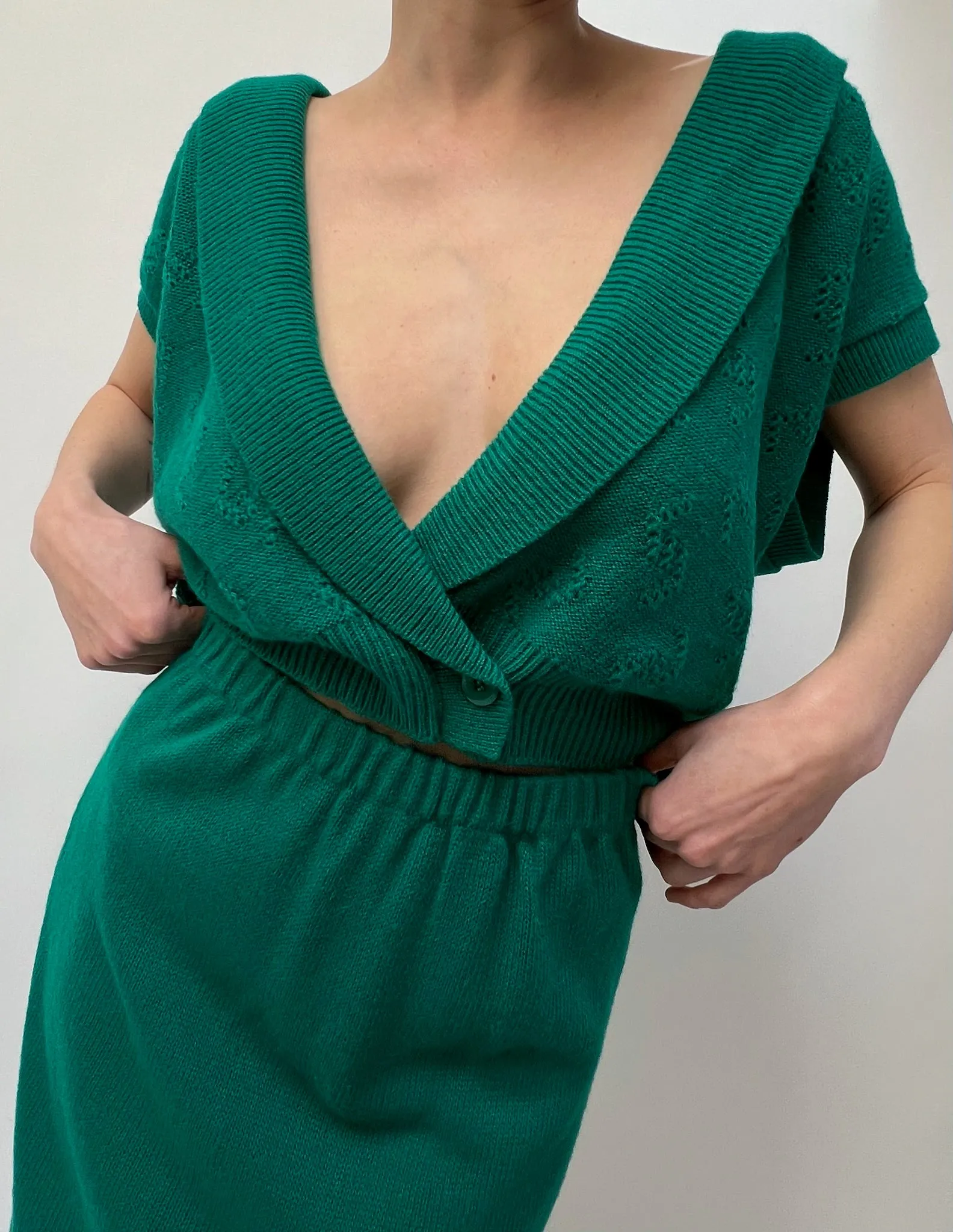 Vintage Emerald Knit Vest & Skirt Set