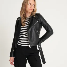 Women's 'Emma' Belted Leather Biker Jacket - Barneys Originals