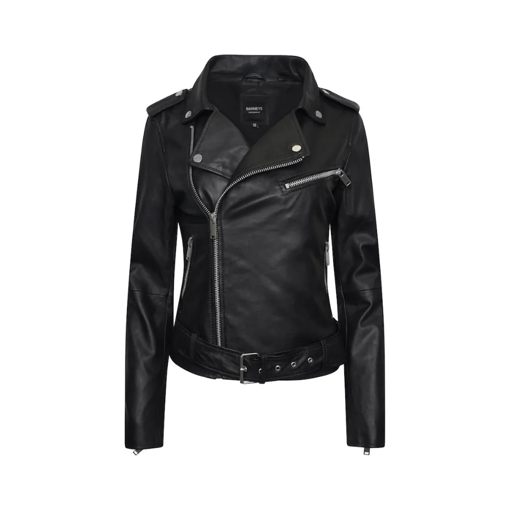 Women's 'Emma' Belted Leather Biker Jacket - Barneys Originals