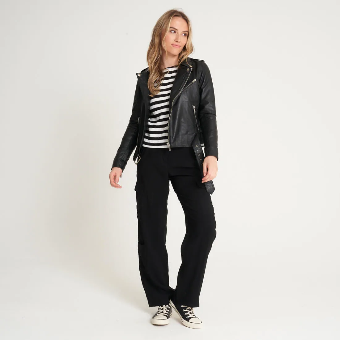 Women's 'Emma' Belted Leather Biker Jacket - Barneys Originals