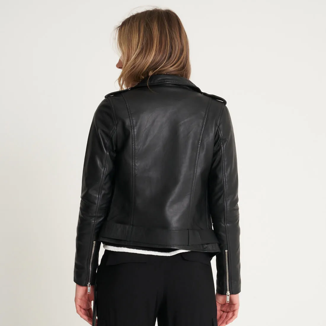 Women's 'Emma' Belted Leather Biker Jacket - Barneys Originals