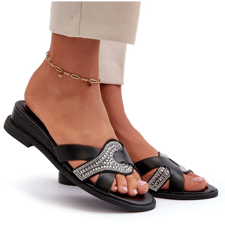 Women's Wedge Sandals With Decoration Black Asysa