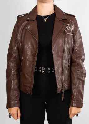 Women's bison biker style leather jacket in rose garden lacosta