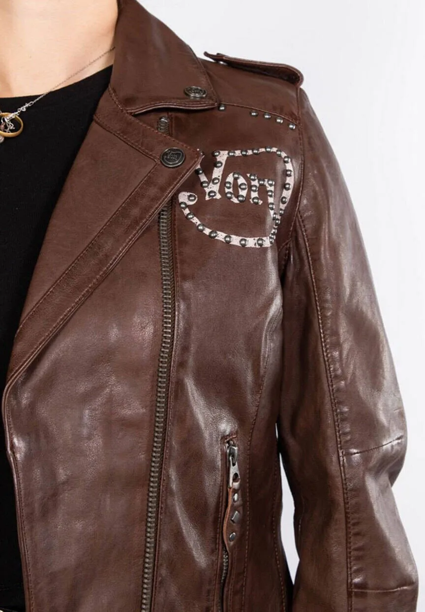 Women's bison biker style leather jacket in rose garden lacosta