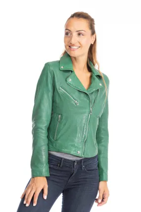 Women's leather jacket biker style holly green olympe