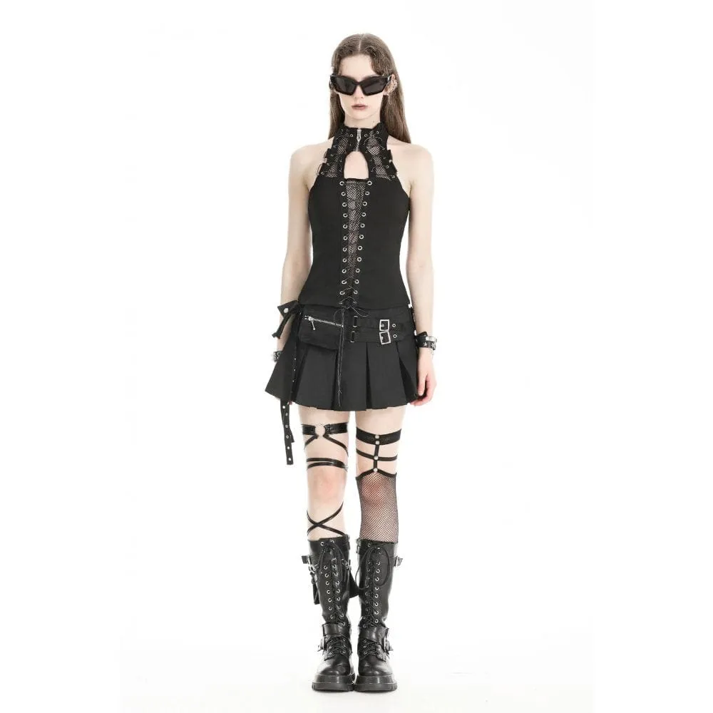 Women's Punk Mesh Splice Lace-up Vest