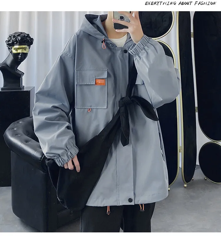 Xituodai 2022 Mens Hooded Jacket Oversized Casual Windbreaker Harajuku Coats Outwear