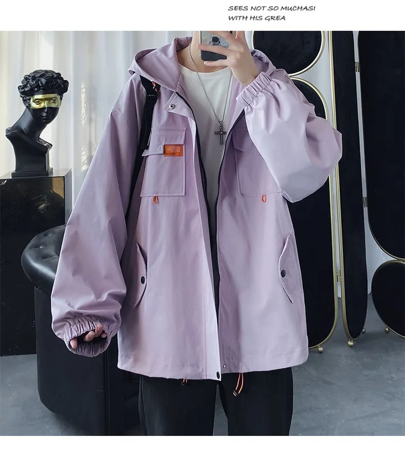 Xituodai 2022 Mens Hooded Jacket Oversized Casual Windbreaker Harajuku Coats Outwear