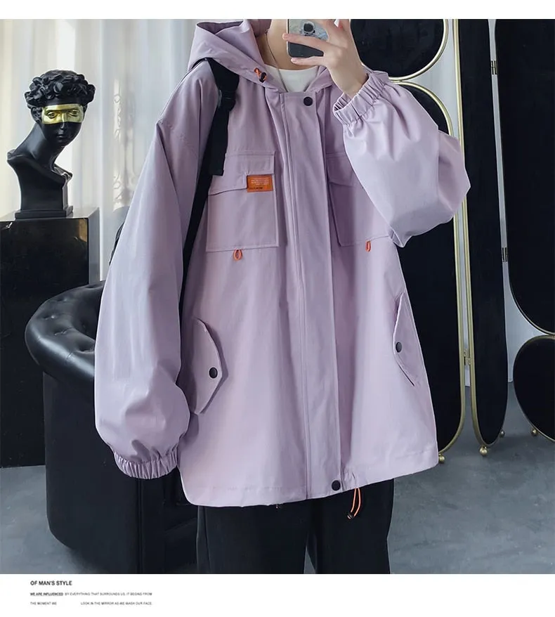 Xituodai 2022 Mens Hooded Jacket Oversized Casual Windbreaker Harajuku Coats Outwear