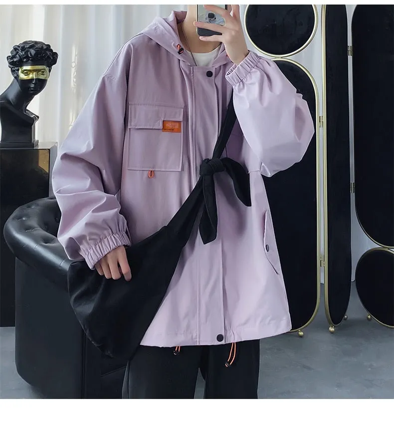 Xituodai 2022 Mens Hooded Jacket Oversized Casual Windbreaker Harajuku Coats Outwear