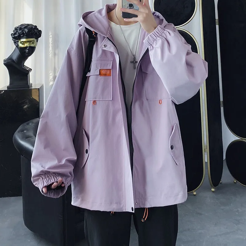 Xituodai 2022 Mens Hooded Jacket Oversized Casual Windbreaker Harajuku Coats Outwear