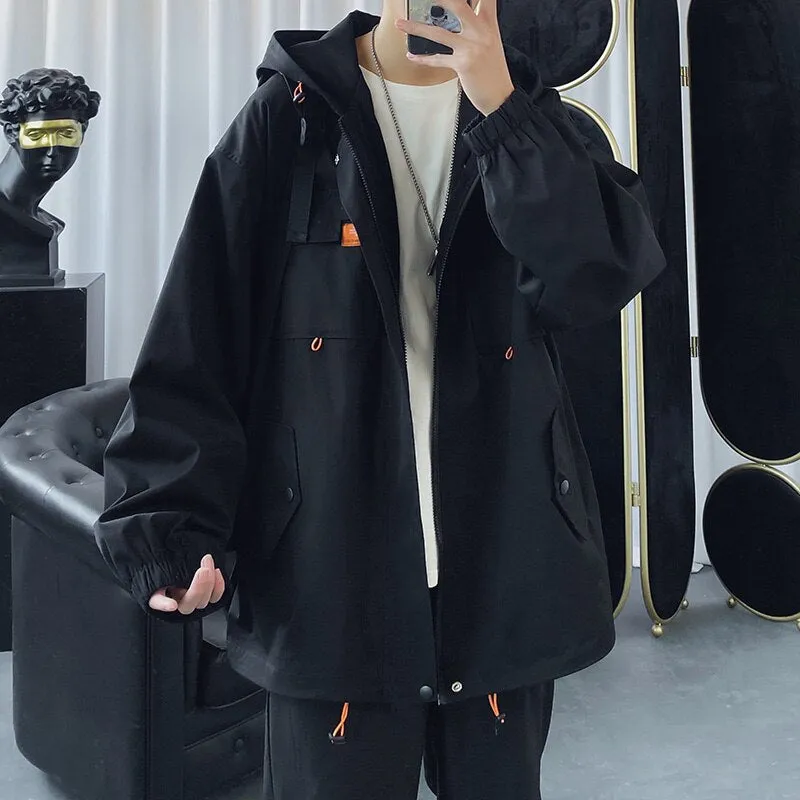 Xituodai 2022 Mens Hooded Jacket Oversized Casual Windbreaker Harajuku Coats Outwear