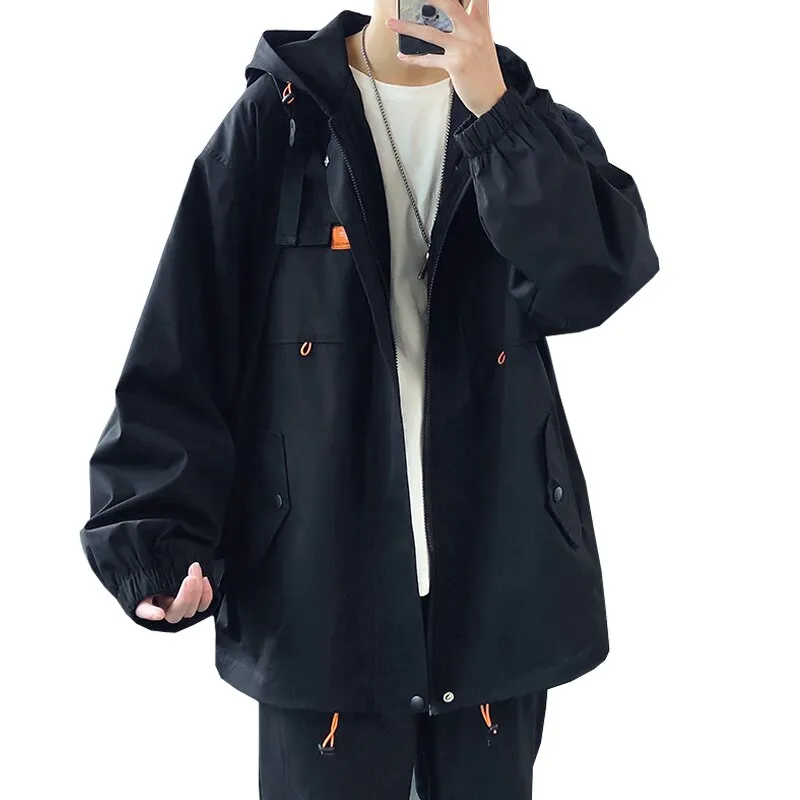 Xituodai 2022 Mens Hooded Jacket Oversized Casual Windbreaker Harajuku Coats Outwear