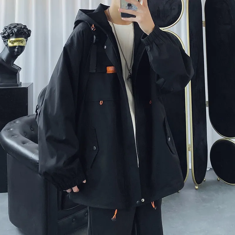 Xituodai 2022 Mens Hooded Jacket Oversized Casual Windbreaker Harajuku Coats Outwear