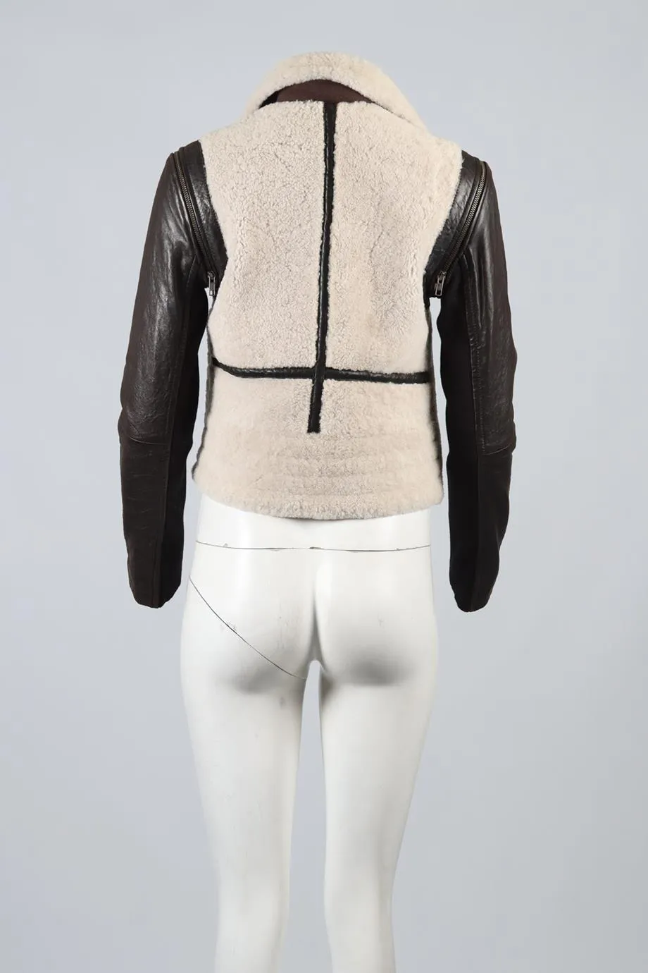 YIGAL AZROUEL SHEARLING AND LEATHER BIKER JACKET US 6 UK 10